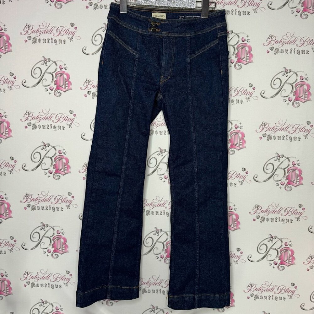 Pilcro pants jeans denim flare buttons stunning pockets and stitching luxe